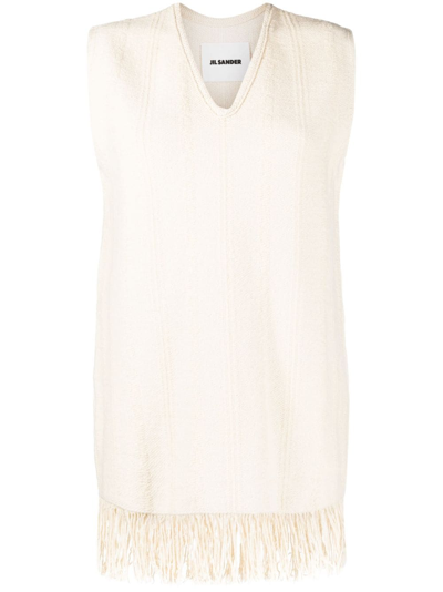 Jil Sander Fringed V-neck Waistcoat Top In Powder