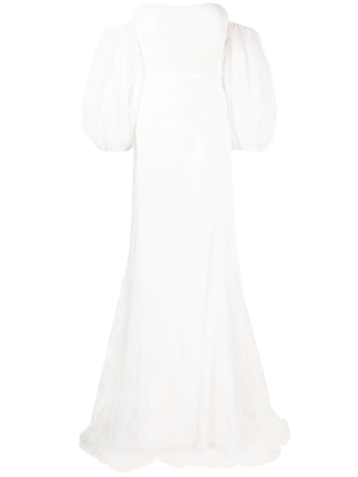 Parlor Off-shoulder Embroidered Gown In Weiss