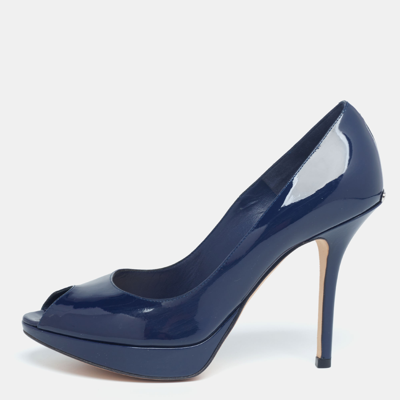 Pre-owned Dior Peep-toe Pumps Size 37 In Navy Blue