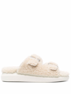 Alexander Mcqueen Oversized Hybrid Shearling Slide Sandals In Neutrals