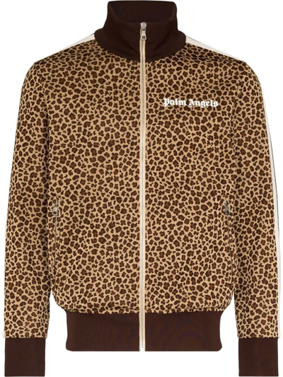 Palm Angels Beige Cotton Leopard-print Sports Sweatshirt In Neutrals