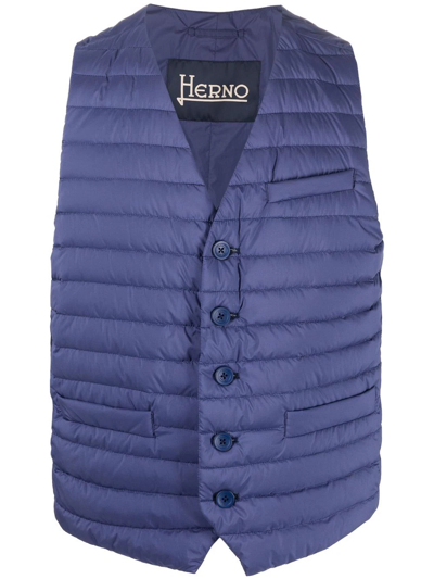 Herno Quilted Button-down Gilet In Blue