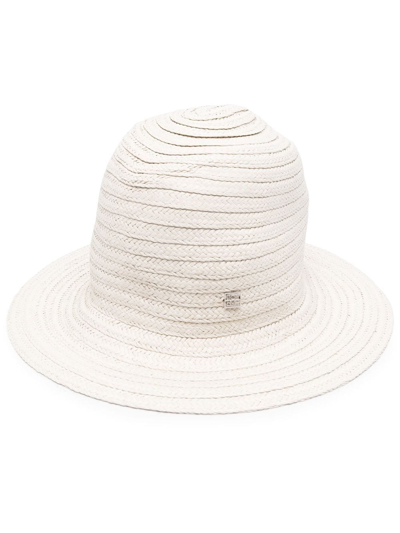 Totême Neutral Panama Raffia Bucket Hat In White