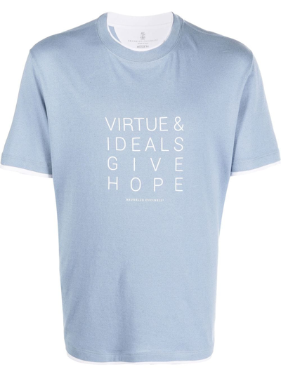 Brunello Cucinelli Slogan-print Round-neck T-shirt In Blue