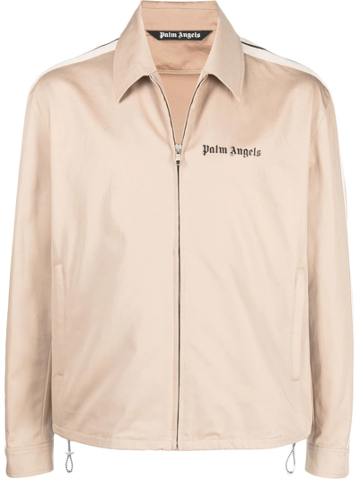 Palm Angels Logo Print Beige Zipped Jacket