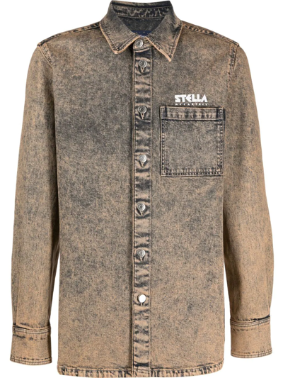 Stella Mccartney Logo-print Denim Shirt In Grey