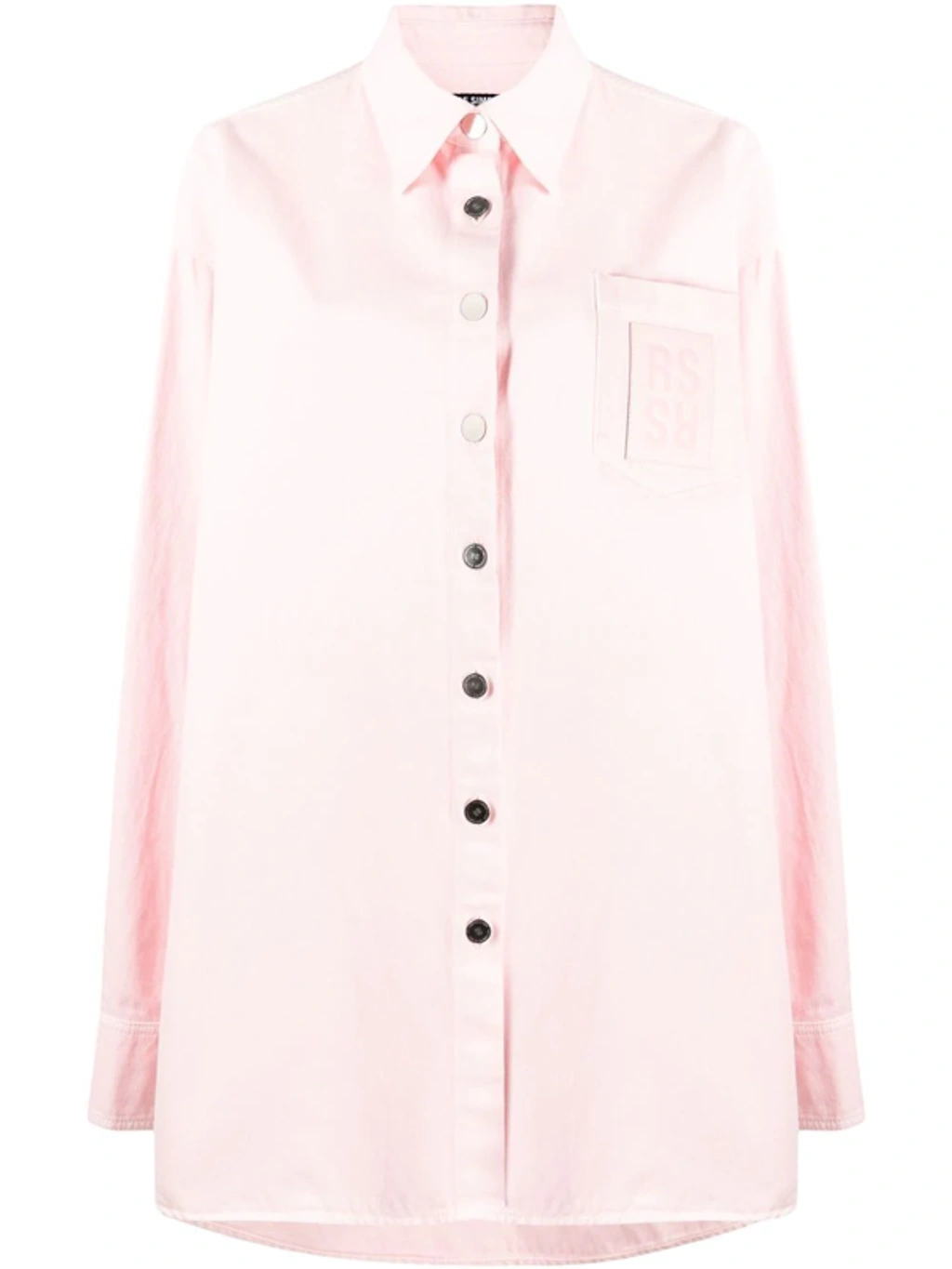 Raf Simons Logo-patch Oversized Denim Shirt In Pink | ModeSens