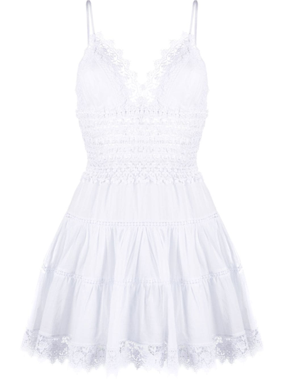 Charo Ruiz Bonnie Guipure Lace-trimmed Cotton-blend Voile Mini Dress In White