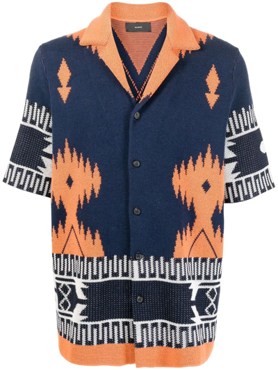 Alanui Navy And Orange Cotton Piquet Icon Shirt In Blue