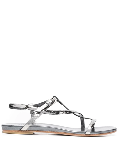Del Carlo Strappy Flat Sandals In Lead