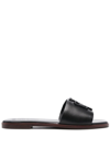 Tory Burch Ines Logo-patch Slides In Black