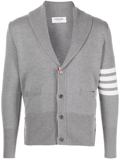 Thom Browne 4-bar Stripe Wool Cardigan In Grey