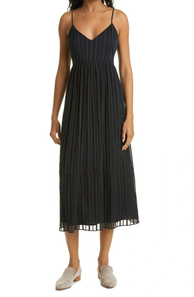 Club Monaco Texture Stripe Sleeveless Cotton Blend Dress In Black