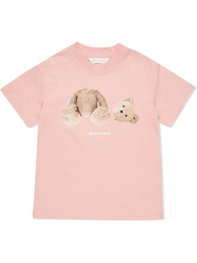 Palm Angels Kids' Bear Print T-shirt In Pink