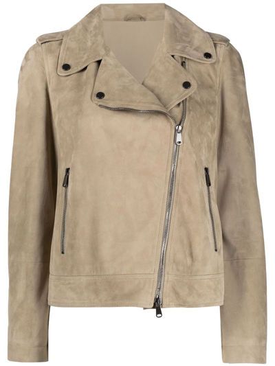 Brunello Cucinelli Suede Biker Jacket In Neutrals