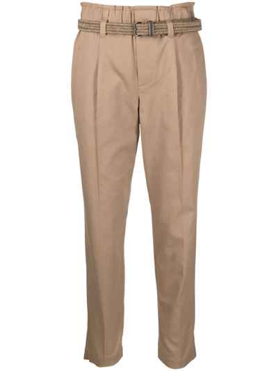 Brunello Cucinelli High-waisted Cropped Trousers In Brown