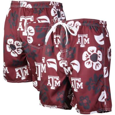 Wes & Willy Men's  Maroon Texas A&m Aggies Floral Volley Logo Swim Trunks
