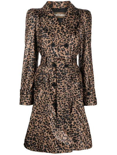 Pre-owned John Galliano 2000s Animal-print Double-breasted Trench Coat In Brown