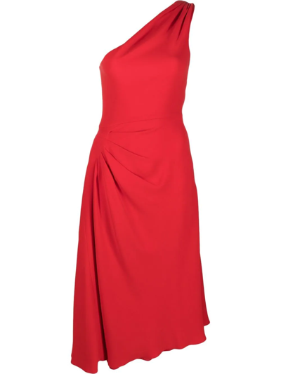 Pre-owned Dior 2010  Gathered One-shoulder Silk Dress In Red