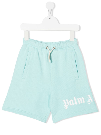 Palm Angels Kids' Girl's Logo Fleece Drawstring Shorts In Blue