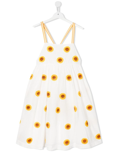Stella Mccartney Kids' Sunflower Embroidered Dress In White