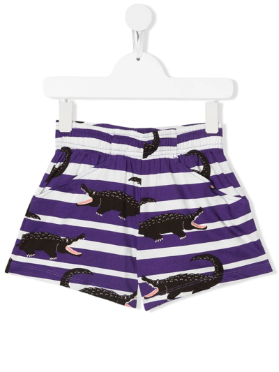 Mini Rodini Kids' Crocodile Striped Cotton Shorts In Purple