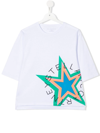 Stella Mccartney Kids White T-shirt With Multicolored Star And Round Logo In White