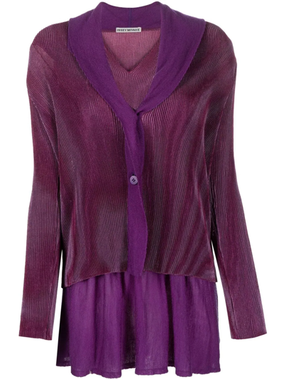 Pre-owned Issey Miyake 2000s Plissé Minidress And Cardigan Set In Purple