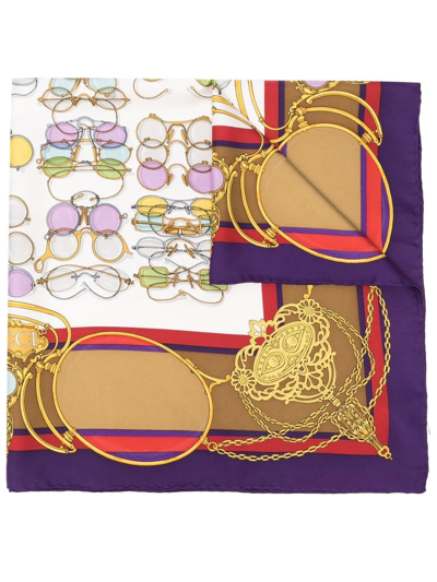 Pre-owned Gucci 1990s Sunglass-print Silk Scarf In Purple