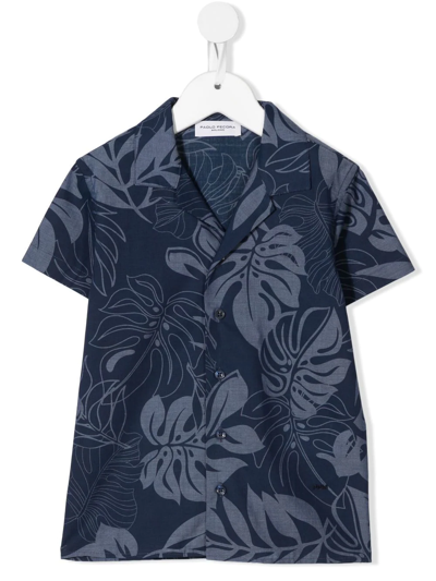 Paolo Pecora Kids' Botanical-print Cotton Shirt In Blue