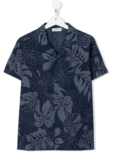 Paolo Pecora Teen Botanical-print Short-sleeved Shirt In Blue
