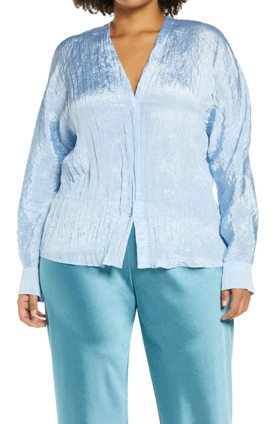 Vince Long Sleeve Double V-neck Blouse In Cerulean