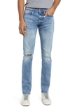Frame Blue Degradable Distressed 'l'homme Skinny' Jeans In Blue Wave Rips