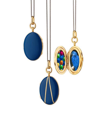 Monica Rich Kosann Blue Enamel Vermeil Oval Locket Necklace In Ylwgold