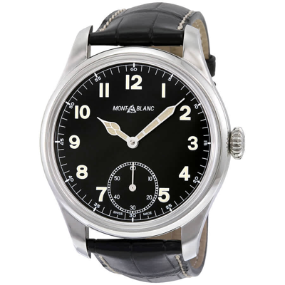 Pre-owned Montblanc 1858 Black Dial Black Leather Mens Watch 113860