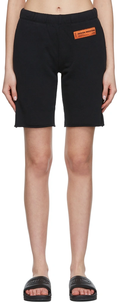 Heron Preston Logo-patch Organic-cotton Knee-length Shorts In Black