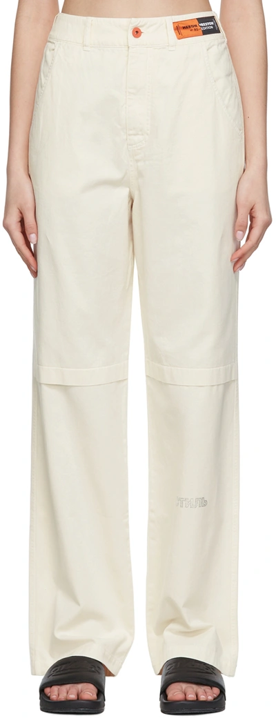 Heron Preston Beige Cut-out Straight Leg Jeans In White