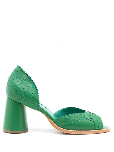 Sarah Chofakian Secret Garden Leather Pumps In Green