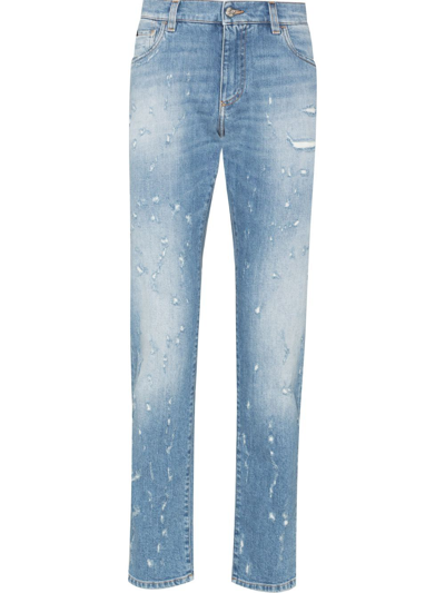 Dolce & Gabbana Mid-rise Distressed Straight-leg Jeans In Combined Colour