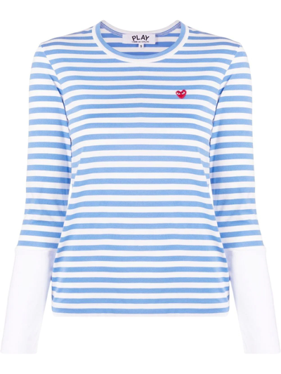 Comme Des Garçons Play Striped Long-sleeved T-shirt In Blue