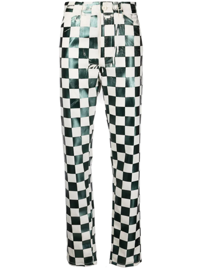 Mm6 Maison Margiela Checkerboard Print Trousers In Green