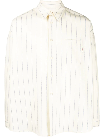 Marni Ivory Striped Shirt In Wool In White
