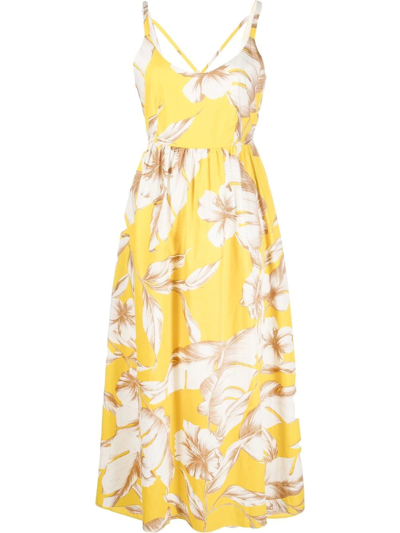 Twinset Longuette Dress In Popeline With Flower Popeline 221tt2311 07074 In 07074 St.hibiscus Giallo/neve