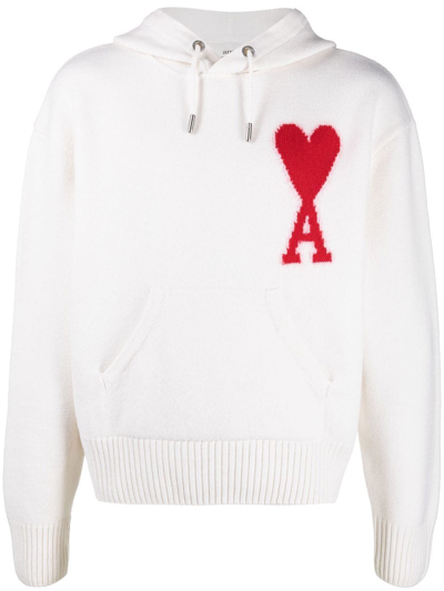 Ami Alexandre Mattiussi Ace Of Hearts Knitted Hoodie In White