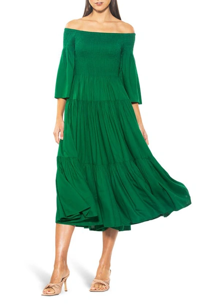 Alexia Admor Amabella Smocked Off-the-shoulder Maxi Dress In Green