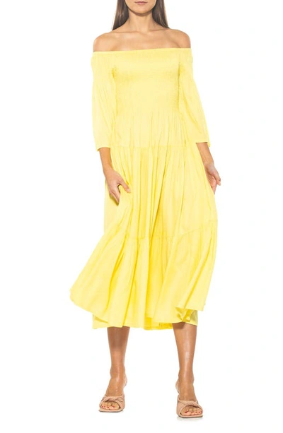 Alexia Admor Amabella Smocked Off-the-shoulder Maxi Dress In Yellow