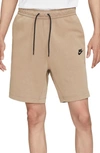 Nike Sportswear Cotton-blend Tech Fleece Drawstring Shorts In Taupe Haze/ Black