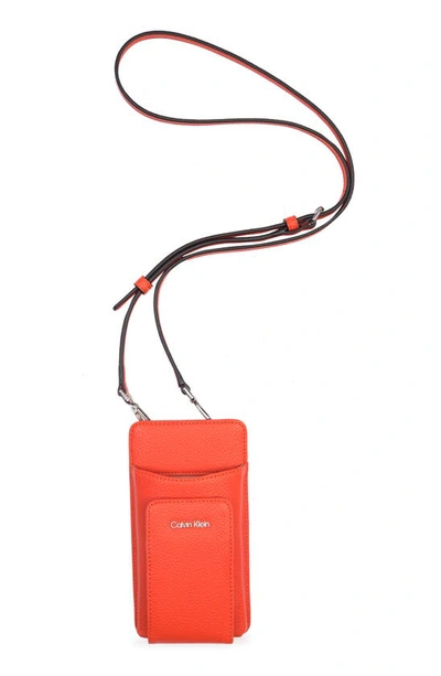 Calvin Klein Saffiano Phone Crossbody Bag In Fiery Oran