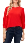 Cece Lace Sleeve Stretch Crepe Blouse In Fireball