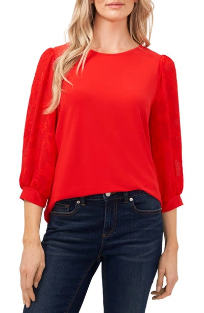 Cece Lace Sleeve Stretch Crepe Blouse In Fireball